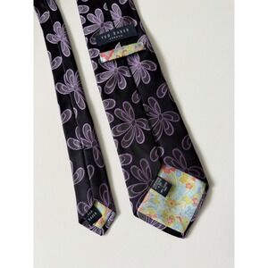 Ted Baker London Purple Flower Woven Jacquard 100% Silk Tie Made In USA Art Deco
